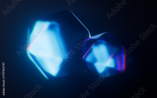 Fototapeta Naklejka Na Ścianę i Meble -  Dark gem glass with neon light effects, 3d rendering.