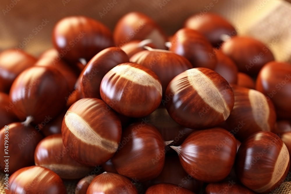 realistic photo of Chestnuts, rustic bacground, top view, copy space сreated with Generative Ai realistic photo of Chestnuts, rustic bacground, top view, copy space сreated with Generative Ai