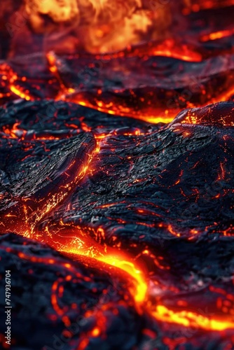 Close up of lava flow in the ocean, suitable for geology concepts