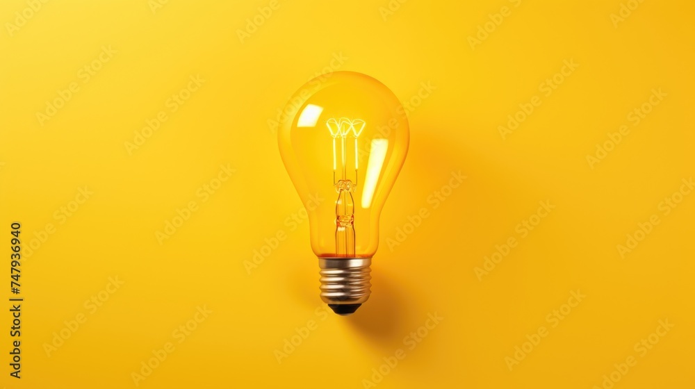 A bright yellow light bulb on a matching yellow background. Ideal for concepts related to creativity and innovation A bright yellow light bulb on a matching yellow background. Ideal for concepts related to creativity and innovation
