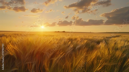 Beautiful sunset over a golden wheat field. Perfect for nature and agriculture concepts © Fotograf