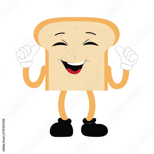 Happy Bread Slice Cartoon Mascot Character, Funny Sandwich Cartoon Vintage Bread Character Retro Style Bread Logo Vector Illustration 60s 70s Bread Retro Style