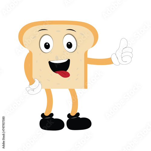 Happy Bread Slice Cartoon Mascot Character, Funny Sandwich Cartoon Vintage Bread Character Retro Style Bread Logo Vector Illustration 60s 70s Bread Retro Style
