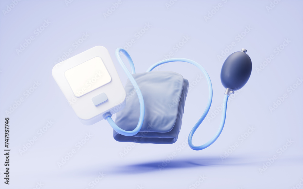 Blood pressure monitor with medical concept, 3d rendering.