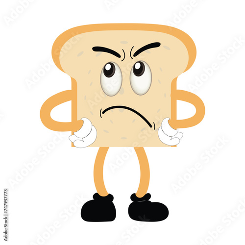 Happy Bread Slice Cartoon Mascot Character, Funny Sandwich Cartoon Vintage Bread Character Retro Style Bread Logo Vector Illustration 60s 70s Bread Retro Style