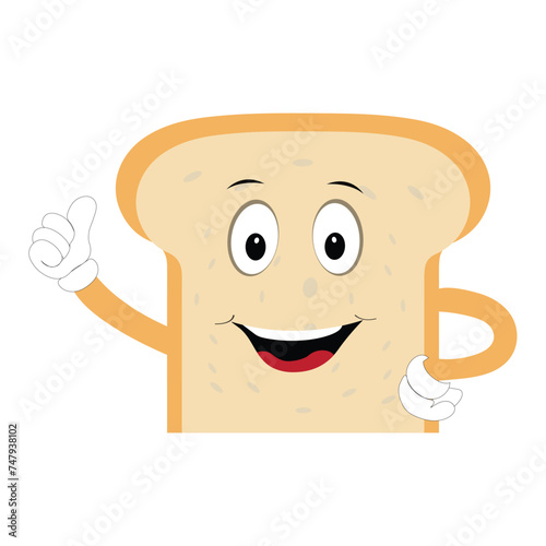 Happy Bread Slice Cartoon Mascot Character, Funny Sandwich Cartoon Vintage Bread Character Retro Style Bread Logo Vector Illustration 60s 70s Bread Retro Style