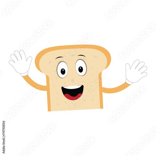 Happy Bread Slice Cartoon Mascot Character, Funny Sandwich Cartoon Vintage Bread Character Retro Style Bread Logo Vector Illustration 60s 70s Bread Retro Style