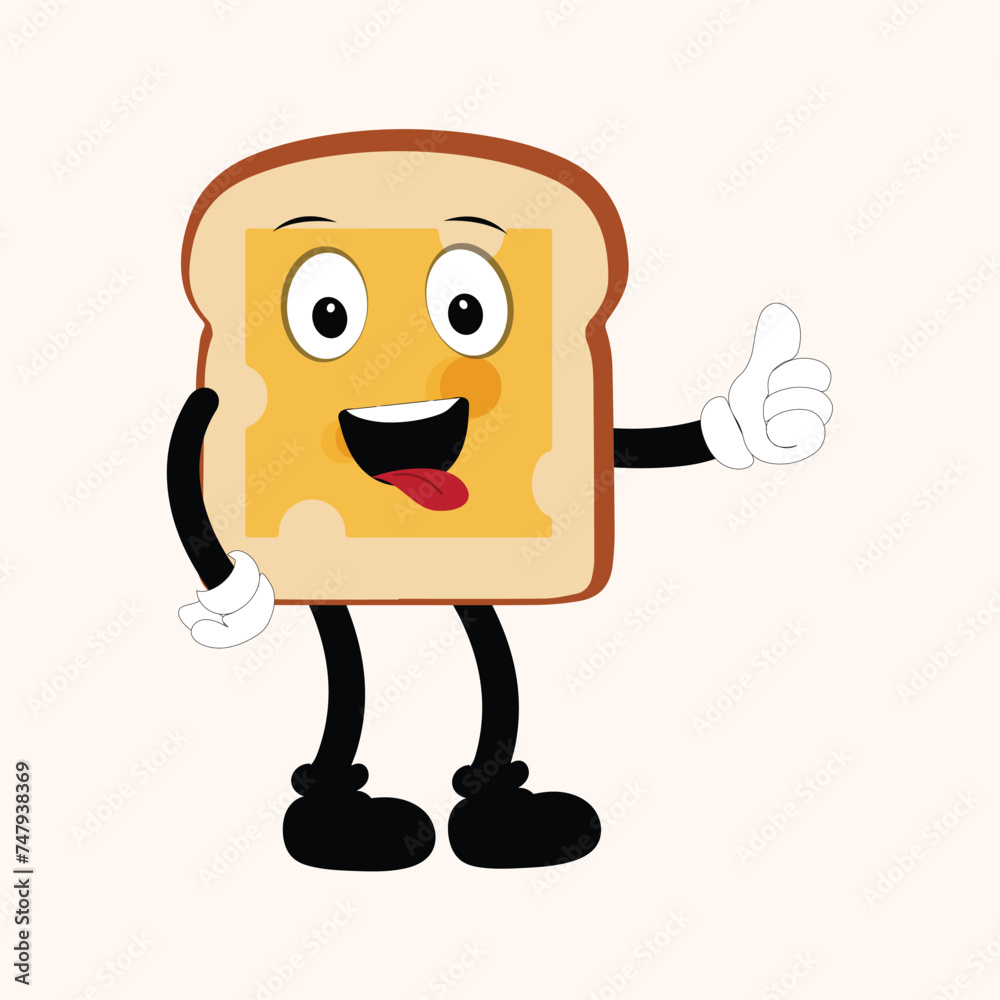 Happy Bread Slice Cartoon Mascot Character, Funny Sandwich Cartoon Vintage Bread Character Retro Style Bread Logo Vector Illustration 60s 70s Bread Retro Style Happy Bread Slice Cartoon Mascot Character, Funny Sandwich Cartoon Vintage Bread Character Retro Style Bread Logo Vector Illustration 60s 70s Bread Retro Style