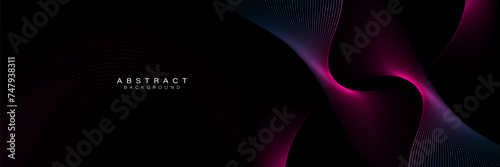 Abstract futuristic background with glowing neon blue and pink liquid shape. Shiny moving lines. Dynamic wavy lines. Luxury gradient pattern. Modern design. Vector illustration