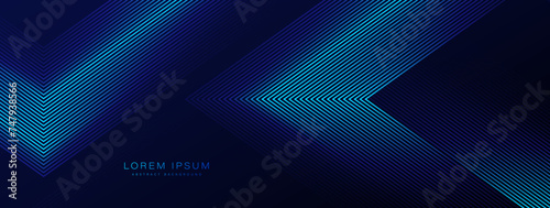 Modern dark blue abstract banner background. Glowing geometric lines pattern. Futuristic design. Suit for banner, brochure, business, corporate, poster, website, presentation. Vector illustration