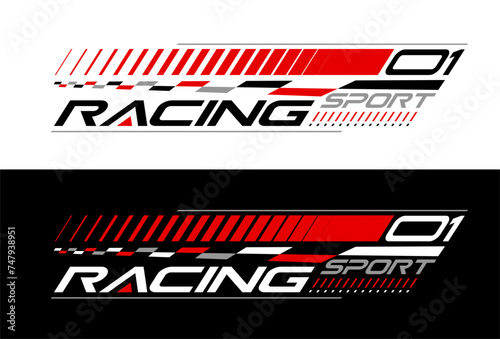 Racing stripes geometric lines design racing car hood sticker, dynamic arrow shapes and lines background for sporting event. racing start and finish flag. vector illustration template for motorsports