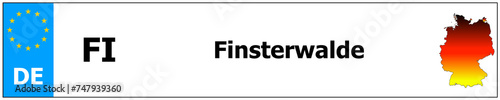 Finsterwalde car licence plate sticker name and map of Germany. Vehicle registration plates frames German number photo