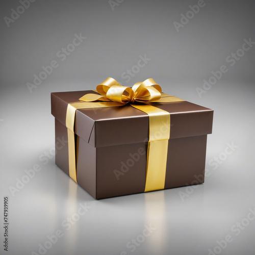 Elegant brown gift box with gold ribbon, brow color box © Fukurou