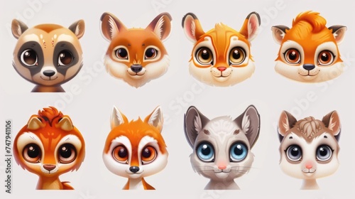 A group of cartoon animals with different eye colors. Suitable for children's illustrations