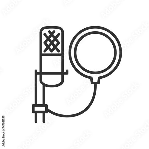 Microphone with Pop Filter, linear icon. Line with editable stroke