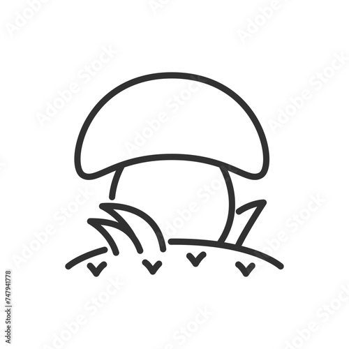 Mushroom in the grass, linear icon. Line with editable stroke