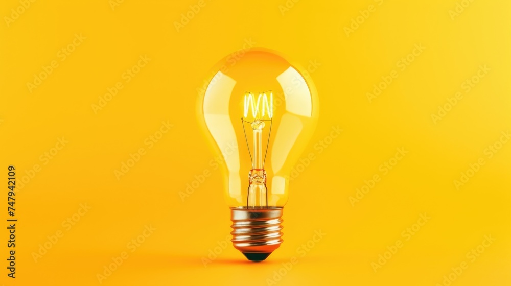 A bright yellow light bulb on a matching yellow background. Perfect for creative concepts and design projects A bright yellow light bulb on a matching yellow background. Perfect for creative concepts and design projects