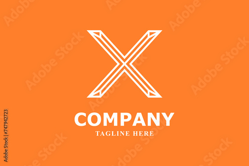 lineart letter x logo on an orange background
