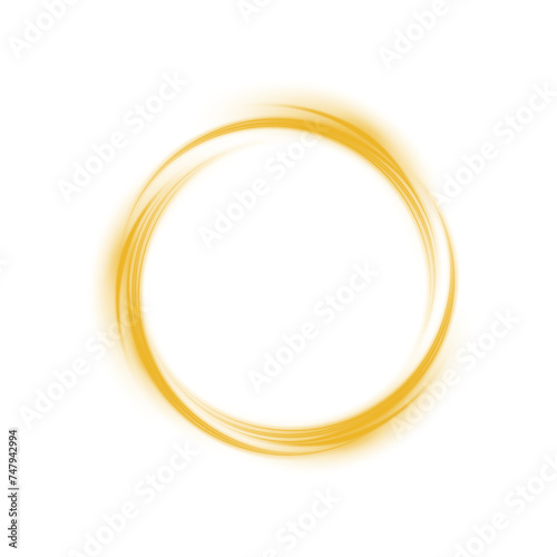 Yellow spark circle light effect with magic glow. Abstract round glitter sparkle yellow. Shiny luxury circular dust particle design set with starlight trail. PNG.