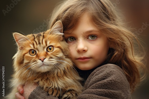 Young girl holding a cat  suitable for various projects