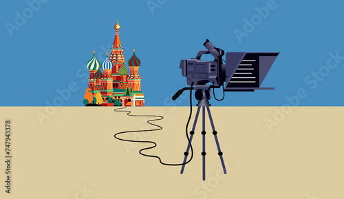 Autocue on media camera connected to St Basil’s Cathedral in Red Square, Moscow photo
