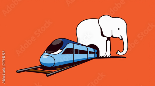 Train driving through white elephant tunnel photo