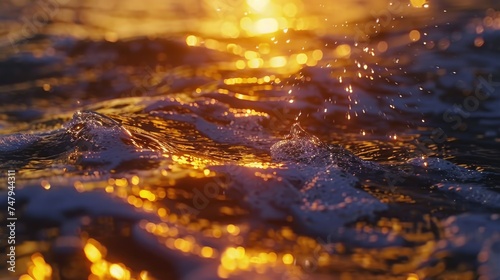 A close up of a wave in the ocean at sunset. Perfect for travel and nature-themed designs