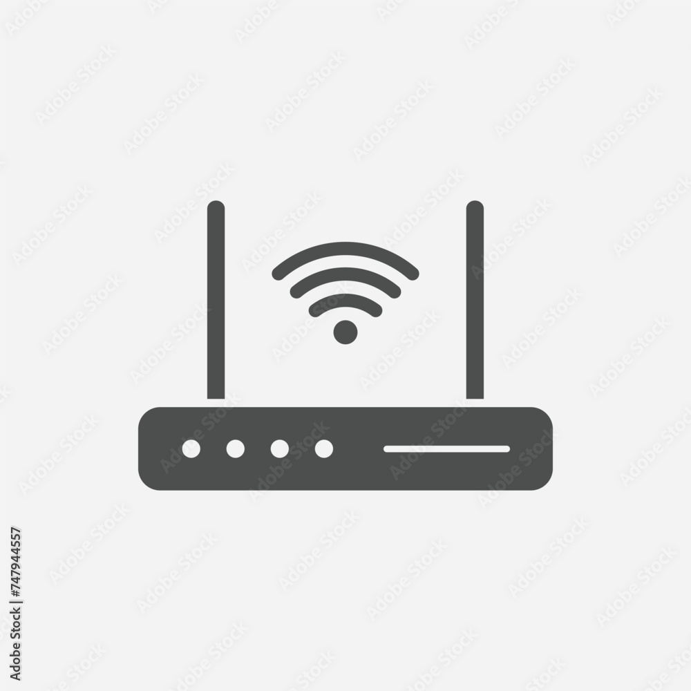 Wifi router icon or sign for remote internet access. Wifi icon vector, wireless internet sign isolated on grey background. Wifi icon illustration for website, ui ux, mobile app and graphic design Wifi router icon or sign for remote internet access. Wifi icon vector, wireless internet sign isolated on grey background. Wifi icon illustration for website, ui ux, mobile app and graphic design