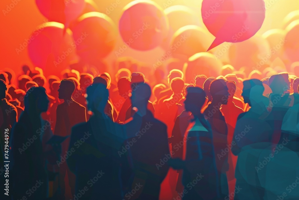 A crowd of people with colorful balloons in the background. Perfect for celebrations and events