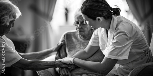 A nurse providing support to an elderly woman. Suitable for healthcare concepts © Fotograf