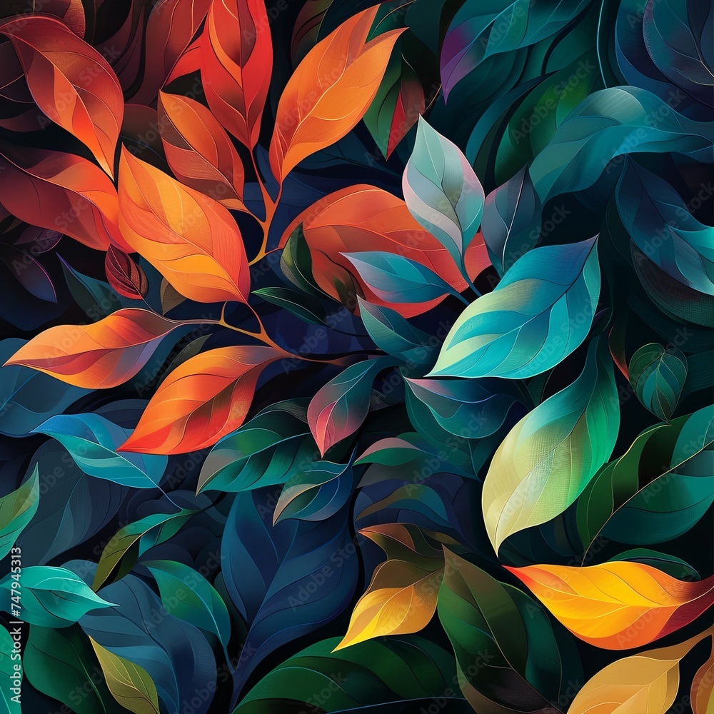 Vibrant Autumn Leaves in Abstract Design