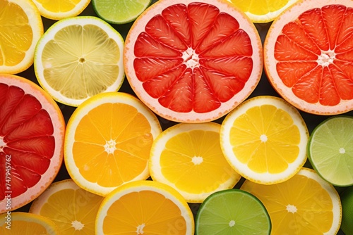 Close up shot of various citrus fruits. Perfect for food and nutrition concepts