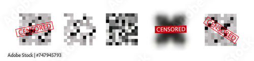 Censorship censored bar and pixel censor mosaics signs set. Vector