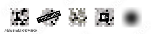 Censorship censored bar and pixel censor mosaics signs set. Vector