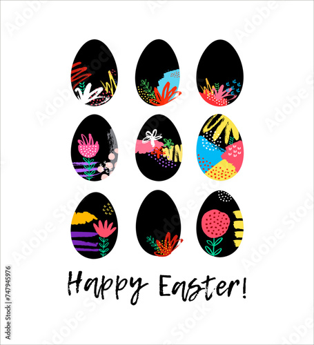 Happy Easter greeting cards collection. Vector illustration with egg. Perfect design element for Easter greeting card, poster, social media post, cover.
