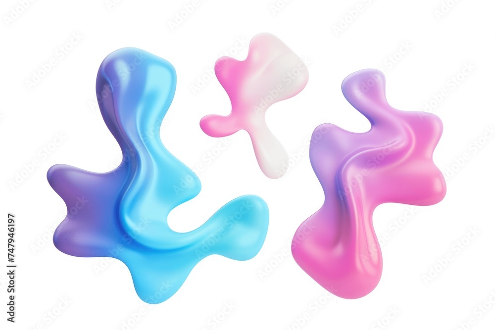 Three different colored liquid shapes on a white background. Suitable for various design projects Three different colored liquid shapes on a white background. Suitable for various design projects