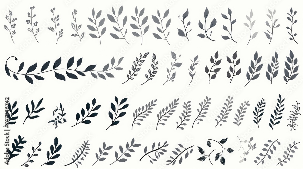 Collection of different types of leaves on a plain white background. Perfect for botanical or nature-themed designs