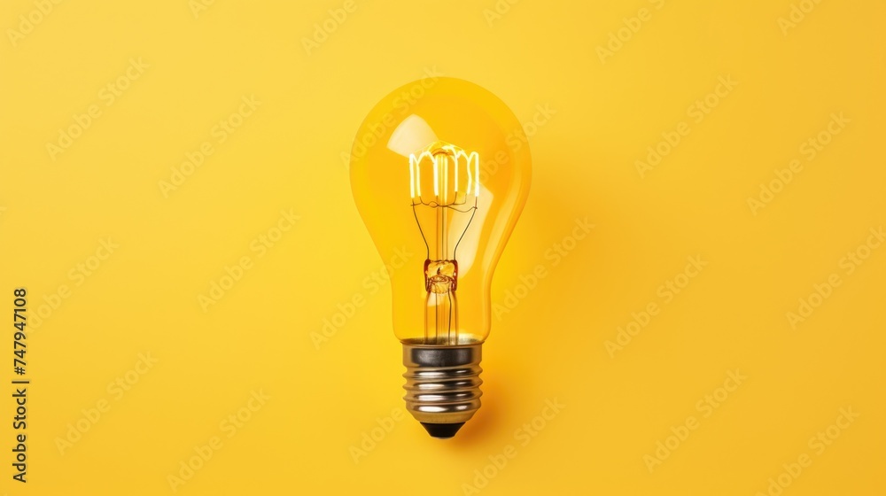 A bright yellow light bulb on a matching yellow background. Perfect for concepts related to creativity and innovation A bright yellow light bulb on a matching yellow background. Perfect for concepts related to creativity and innovation
