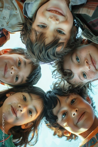 Smiling Children in a Circle A Candid Moment of Friendship Generative AI