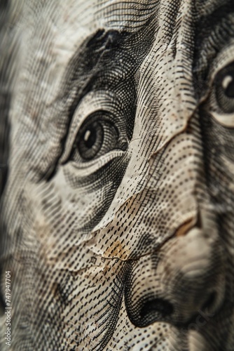 Close up of a person's face on a dollar bill, suitable for financial concepts