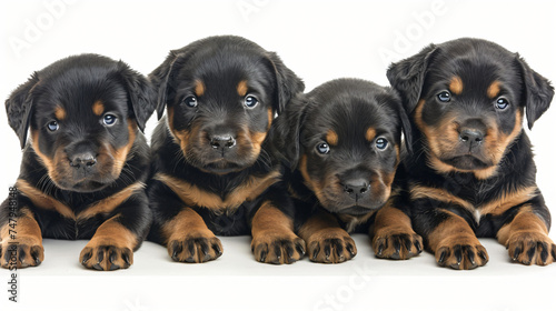 Puppies rottweiler in front of white background