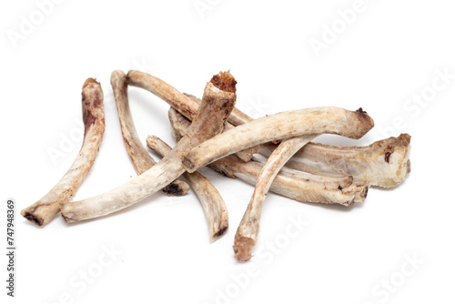 Bones after eating on a white background.