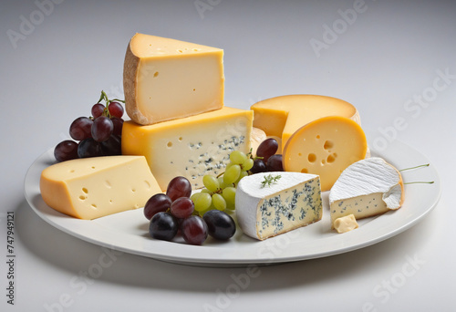 plate of cheeses, delicious cheese tasting set 