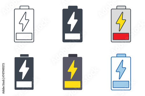 Battery icons with different styles. battery charge level indicator symbol vector illustration isolated on white background