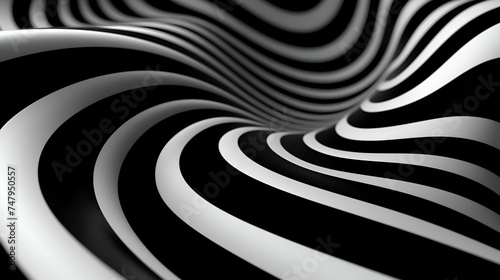 Black and white striped psychedelic background. 3d rendering. 3d illustration.