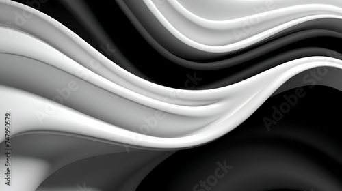 3d rendering of black and white abstract background with wavy lines