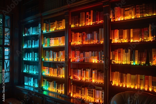 Neon Bookshelf A Glowing Reading Nook for the Modern Reader Generative AI