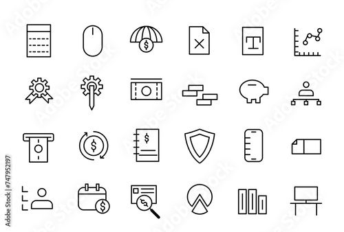 Accounting and audit icon set. Taxes and accounting line icons collection. Check and audit line icons collection.