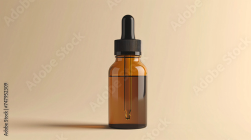 transparent amber dropper bottle mockup isolated on beige background © daniel