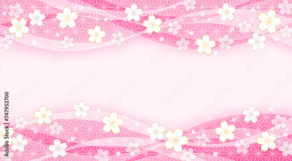 和紙質感の和風の桜の花の背景、ピンク色